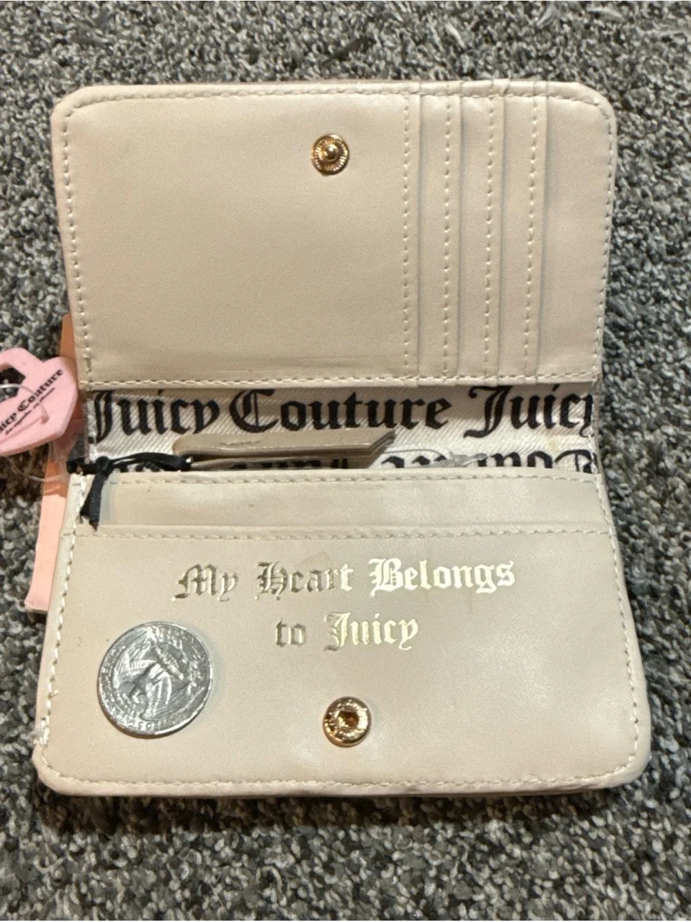 NWT Juicy Couture String Of Pearls Elongated Bifold Wallet Tan Brown